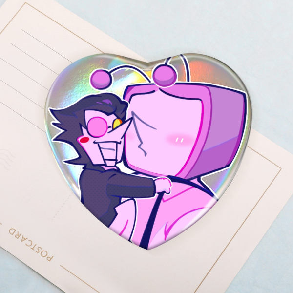 Spamton & Tenna Holo Heart Badge/Pin (Deltarune/Spamtenna)