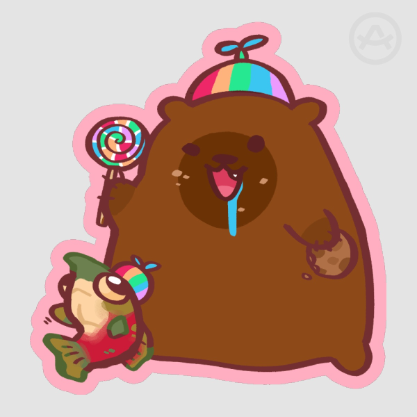 Silly Bear and Salmon Sticker