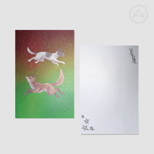 Fox and Laika postcard