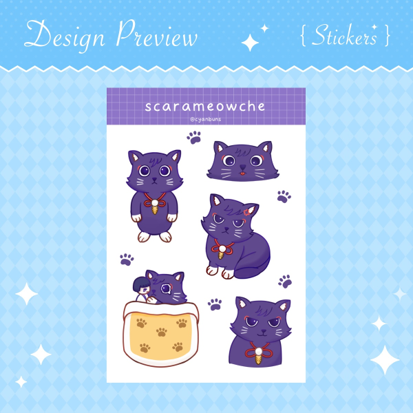 Scarameowche Sticker Sheet