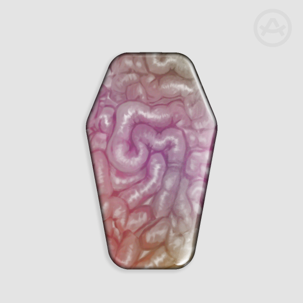 coffin guts button (rainbow)