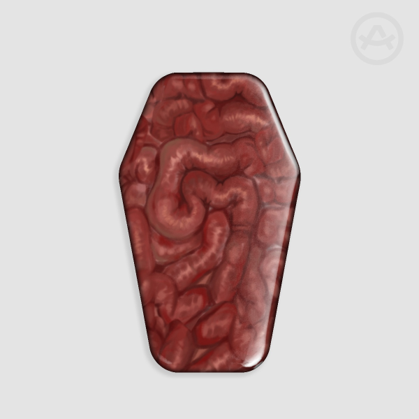 coffin guts button (red)