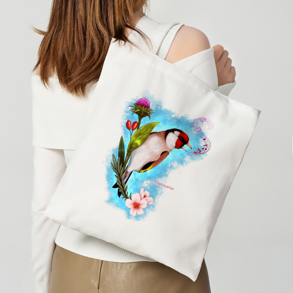 Goldfinch illustration tote bag