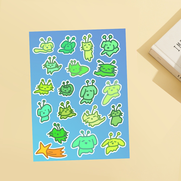 Glorp Cat and Dog Alien Sticker Sheet