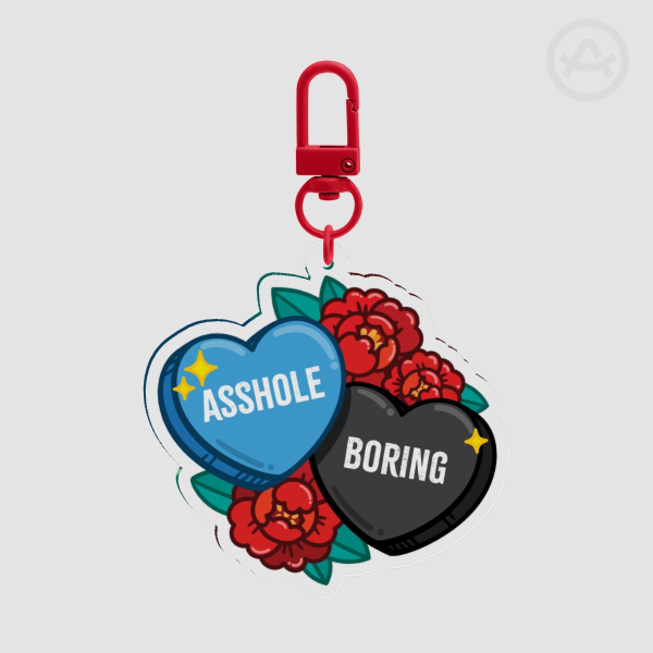 Heated Rivalry Boring/Asshole/I Love you keychain