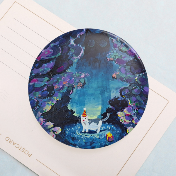 Birthday Cat Painting Round Badges (Button Pins)