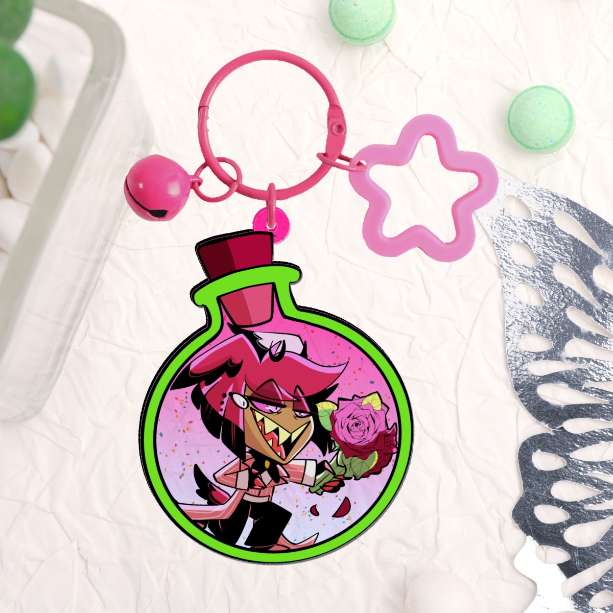 [BOTTLE KEYCHAIN] Pink Roses