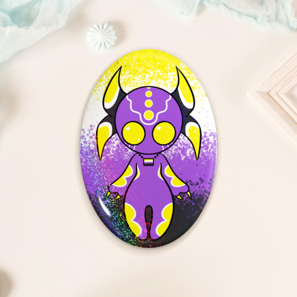 Nonbinary Demon Oval Badge - Holo Sand