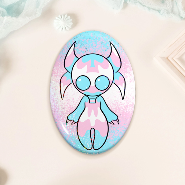 Transgender Demon Oval Badge - Holo Sand