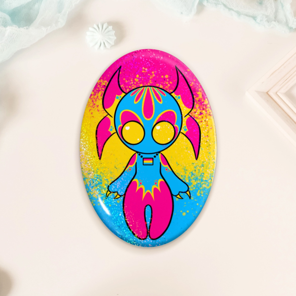 Pansexual Demon Oval Badge - Holo Sand