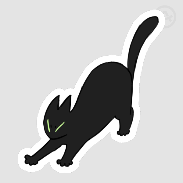 Stretching Black Cat Sticker