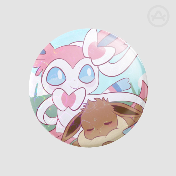 sylveon and eevee Round Badges (Button Pins)