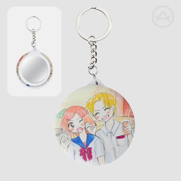 Couple Plush Badge Mirror Keychains