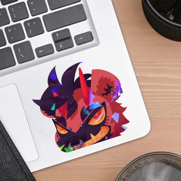 FURRY DEMON HYENA PEAKER Vinyl Holographic Weatherproof Sticker Clear Back