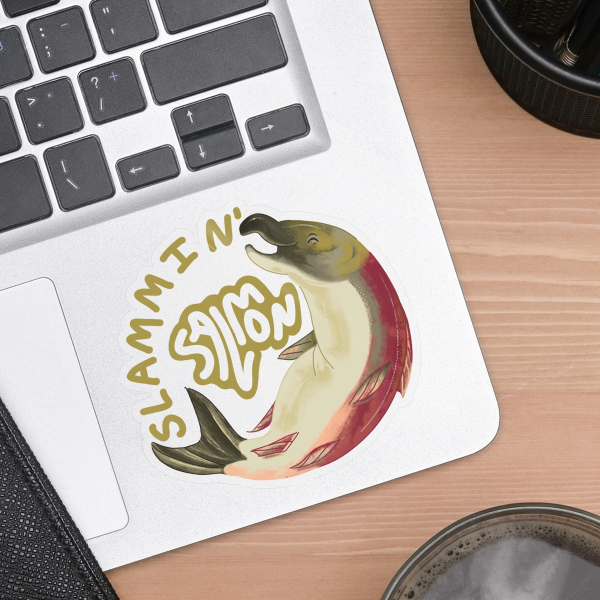 CUTE SILLY FISH Salmon Vinyl Weatherproof Sticker Clear Back