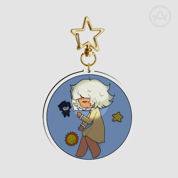 Sleeping Aniela Clear Acrylic Keychain (has bed)