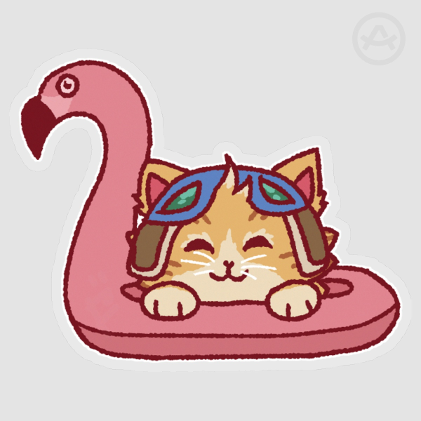 Summer Jetpack Cat/Fika - Glossy Sticker (8x7cm)