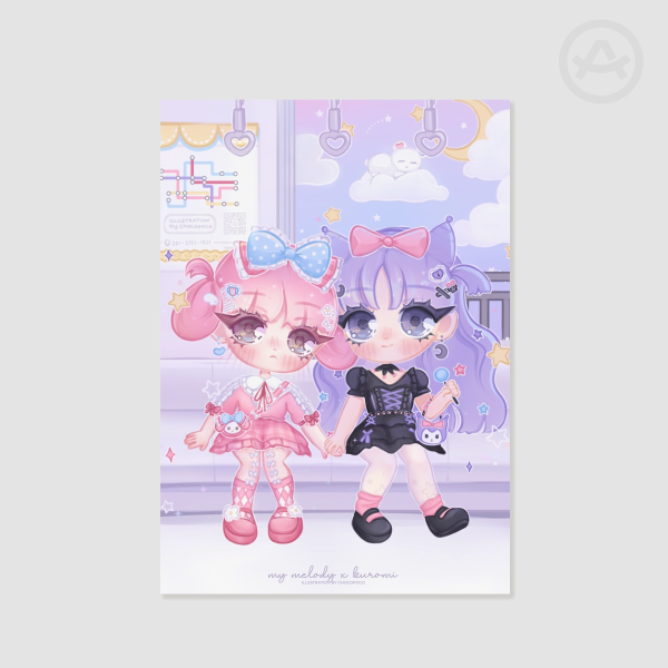 Art print - A5 - Kawaii Bunnies, pastel decor, cute illustration, chibi poster