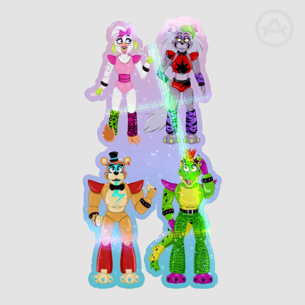 Glamrock Fazbear Crew Colored Edge Sticker Ver. 1 (Holographic Cross Rainbow)