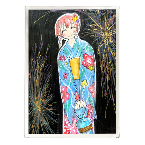 Fireworks and yukata Art Boards with Silver-Edged - 5.8" x8.3"(148x210mm)