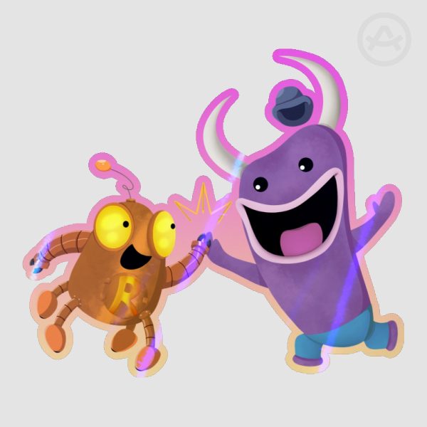 Robot and Monster  Cut Colored Edge Sticker (Holographic Lights)