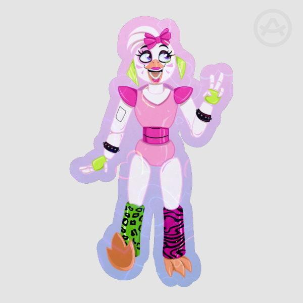 Glamrock Chica Colored Edge Sticker (Holographic Hearts)