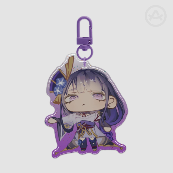 Chibi Raiden Ei Epoxy Glitter Acrylic Keychain • Genshin Impact