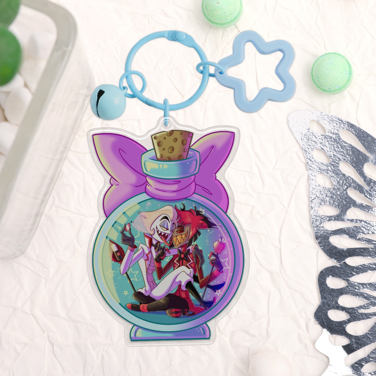 Love In A Bottle RadioApple Keychain