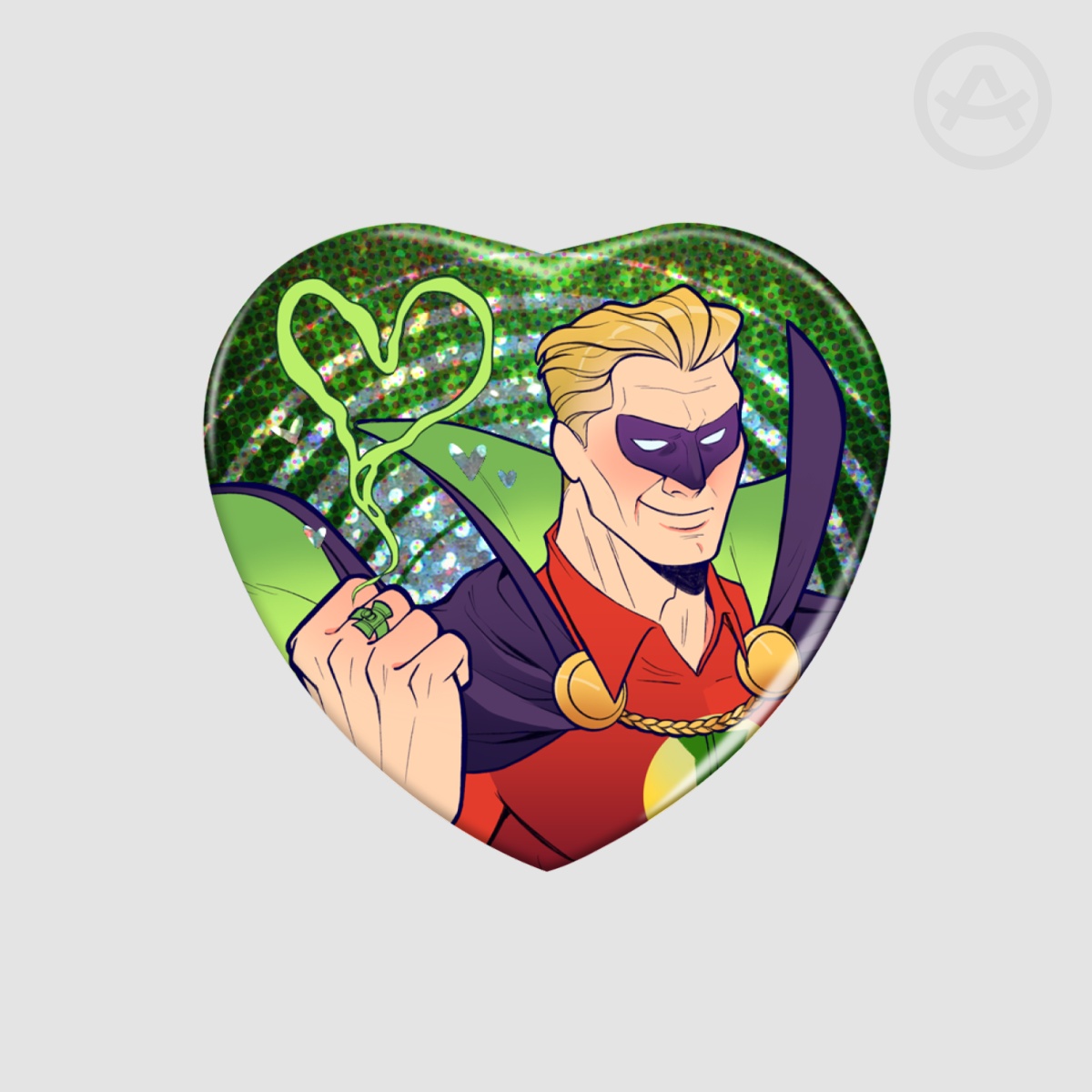 Green Night Lite Heart Shape Holographic Badges