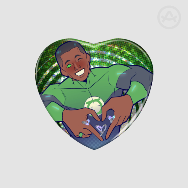 Green Night Lite Heart Shape Holographic Badges