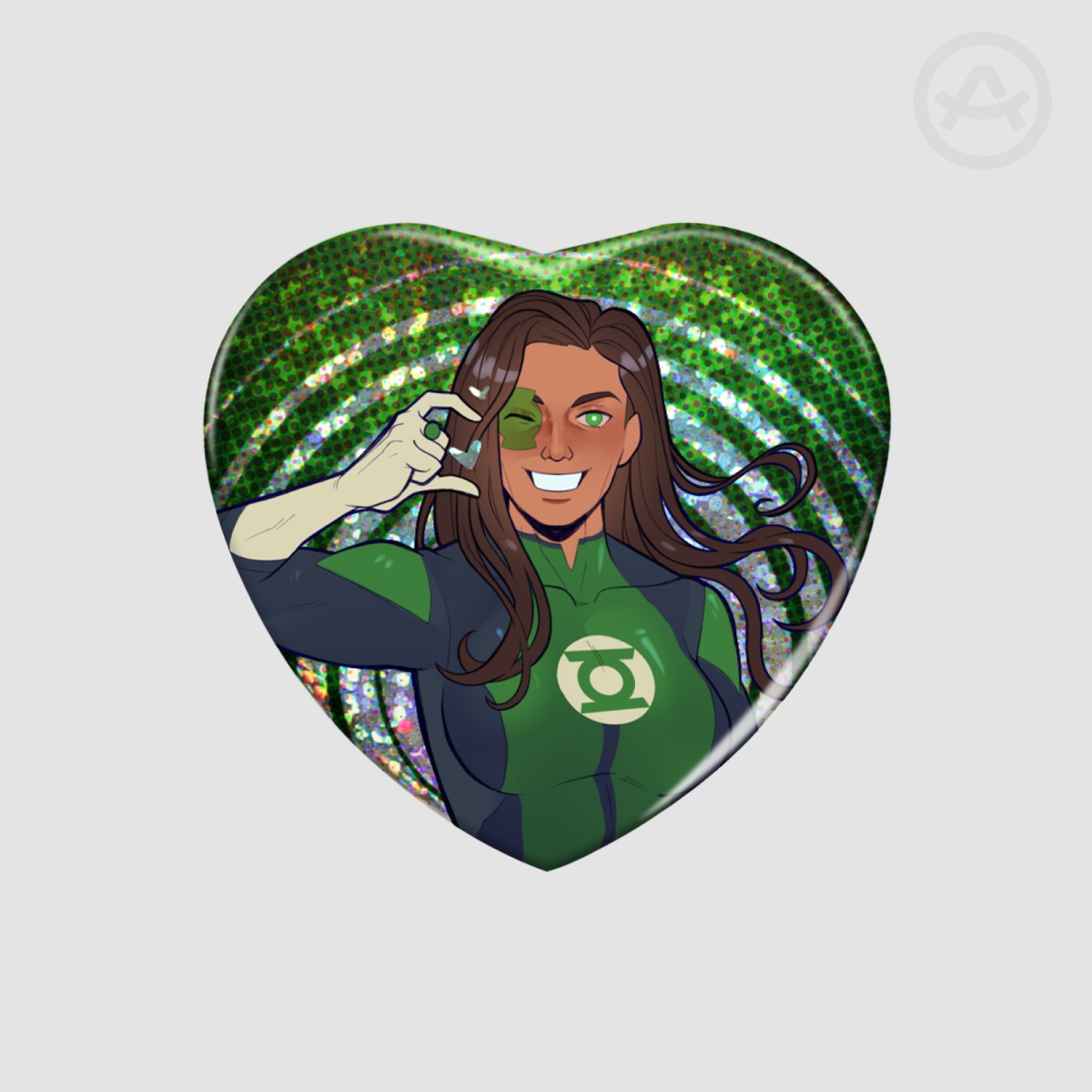 Green Night Lite Heart Shape Holographic Badges