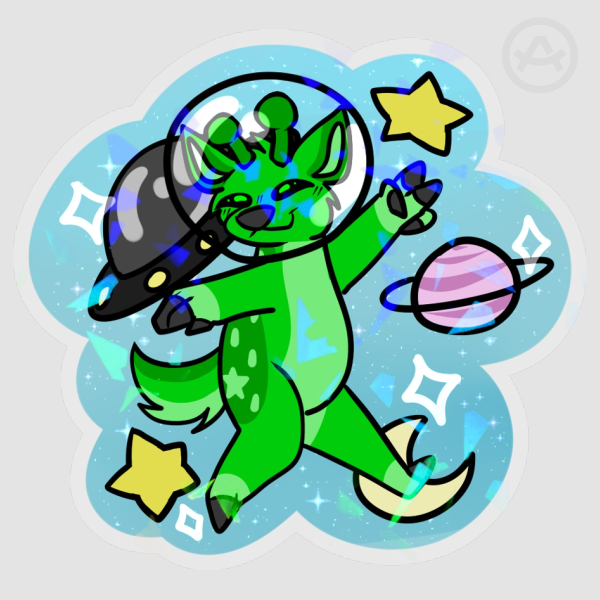 Cute Alien Astronaut Fawn Broken Glass Sparkle Sticker