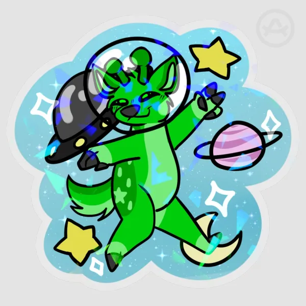 Cute Alien Astronaut Fawn Broken Glass Sparkle Sticker