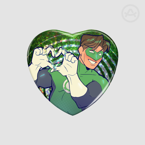 Green Night Lite Heart Shape Holographic Badges