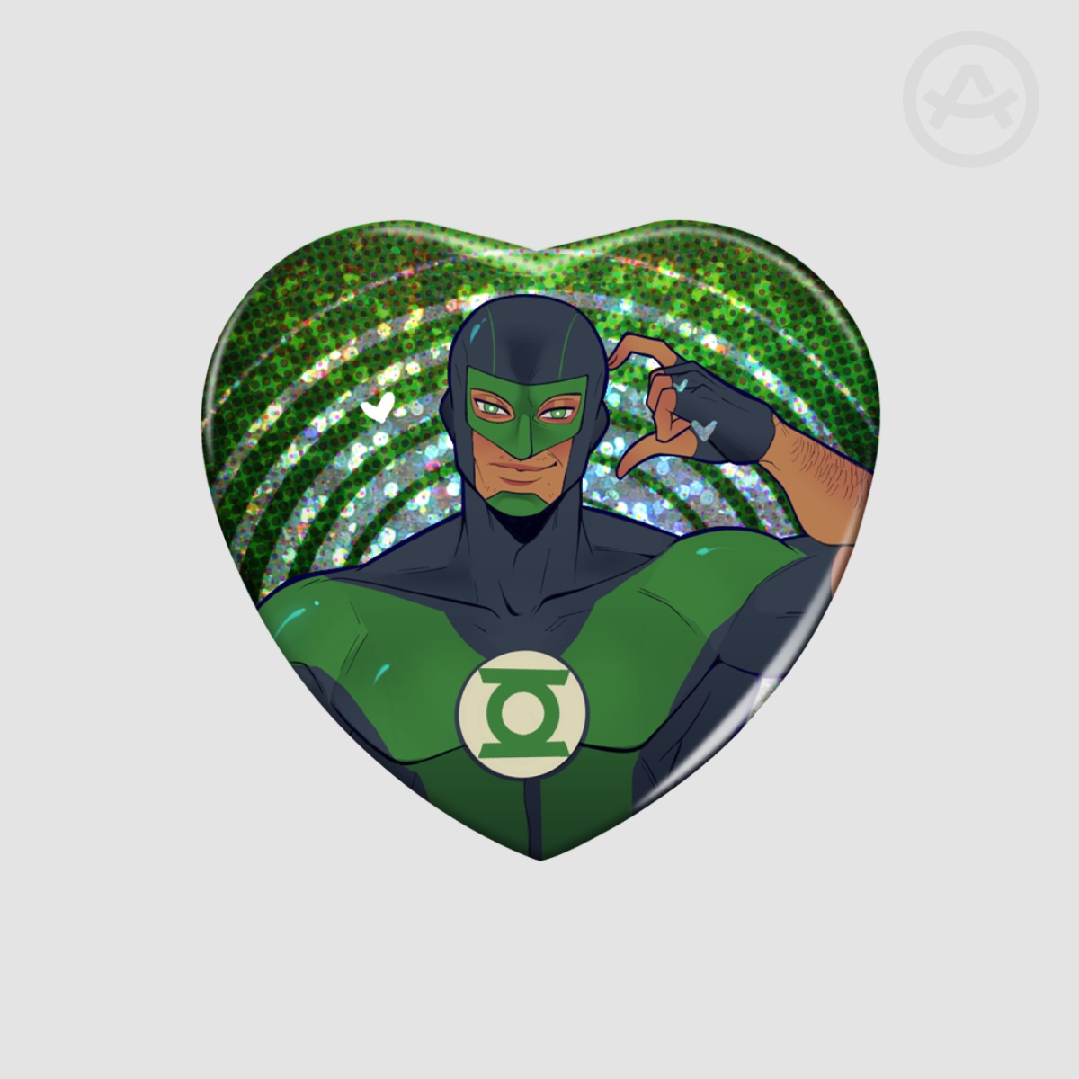 Green Night Lite Heart Shape Holographic Badges