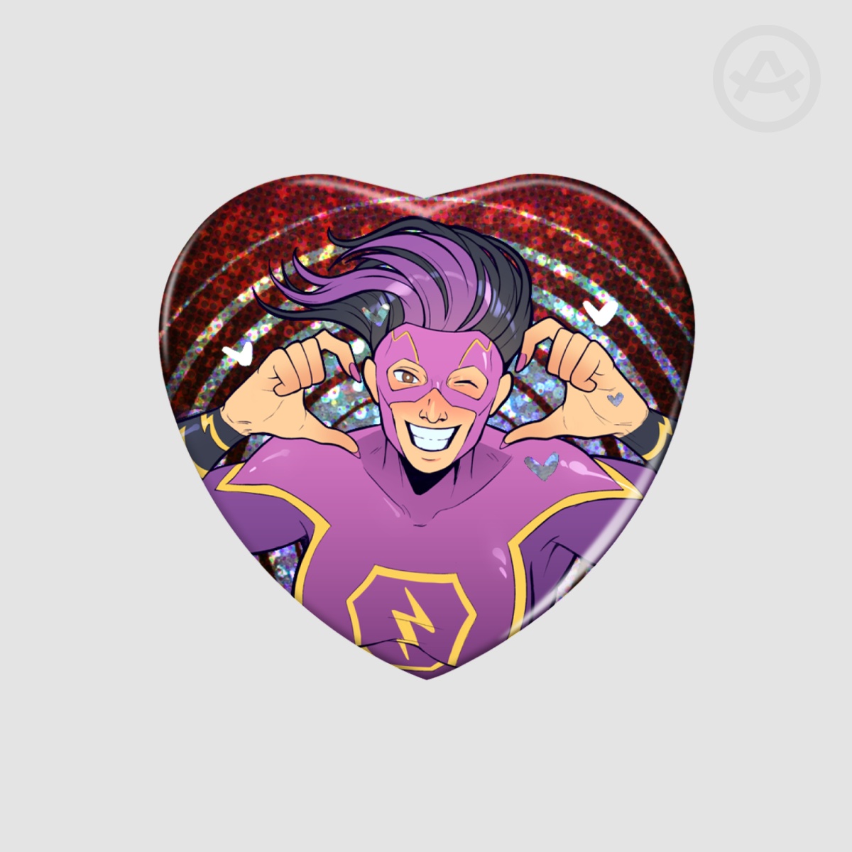 (Purple?) Red Runner Heart Shape Holographic Badges