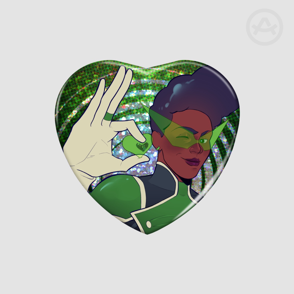 Green Night Lite Heart Shape Holographic Badges