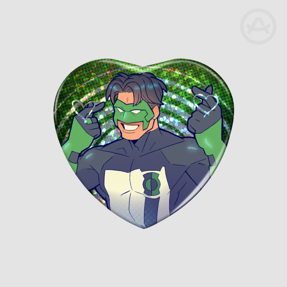 Green Night Lite Heart Shape Holographic Badges