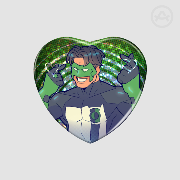 Green Night Lite Heart Shape Holographic Badges