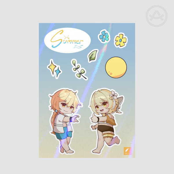 Genshin Impact Summer Stickers Sheet | Aether & Lumine