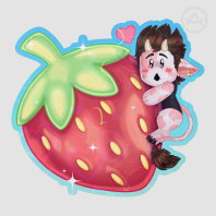 Chibi Micha cow with big strawberry [OC] - Colored Edge Die Cut Stickers