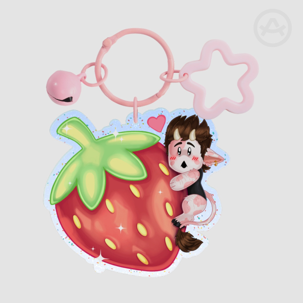 Chibi Micha with a big strawberry [OC cow] -  Colored Edge Acrylic Keychains