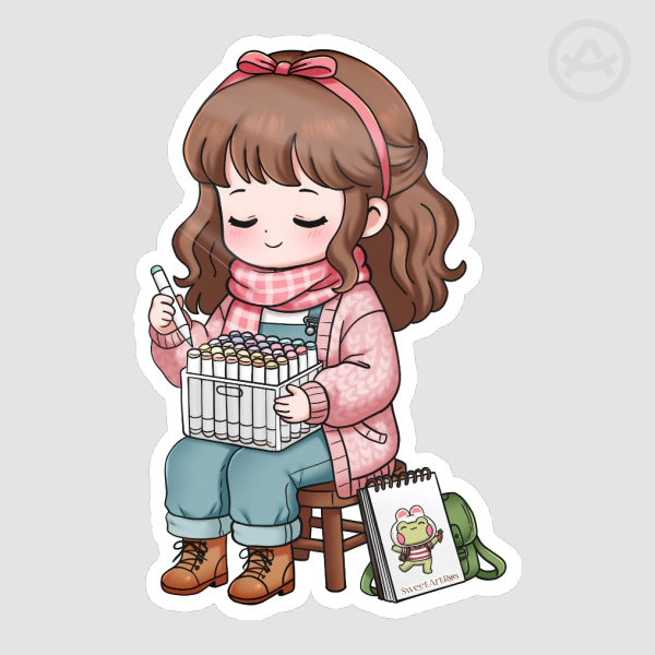 SweetArtRos Ella Cozy Die Cut Sticker White Border