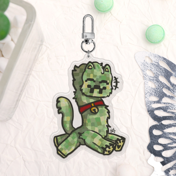 Creeper Kitty Epoxy Clear Acrylic Keychain