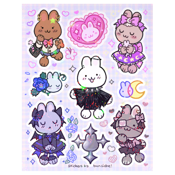 fashion bunnies glittery sticker sheet