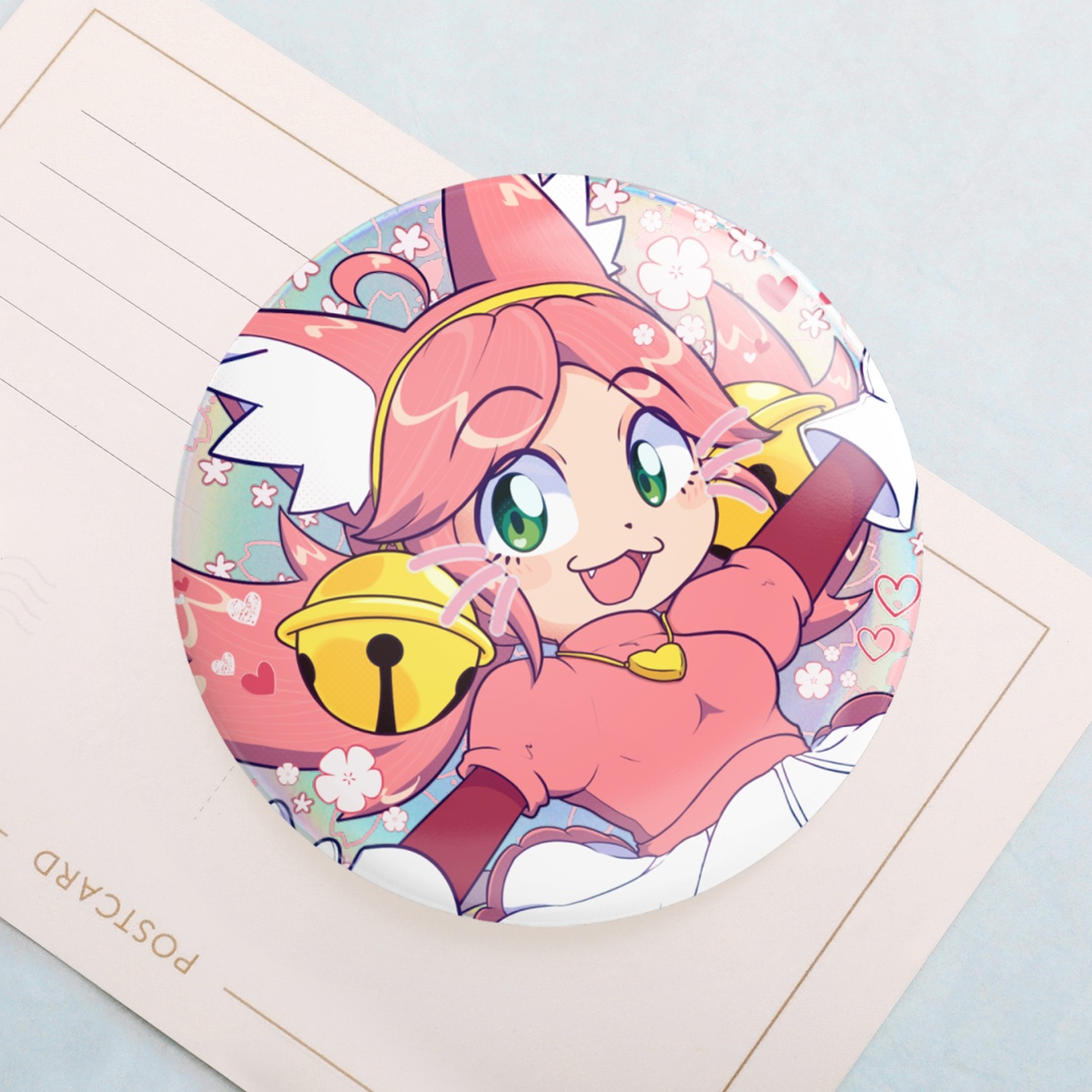 BUTTON HOLOGRAPHIC PIN ~ DELTARUNE - PINK MEW MEW KISSTY CUTIE