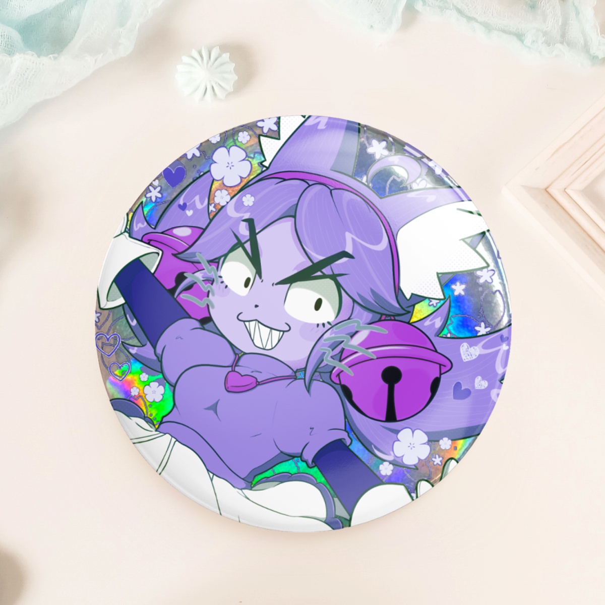 BUTTON HOLOGRAPHIC PIN ~ DELTARUNE - PINK GHOST