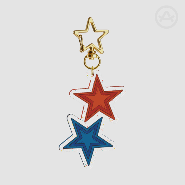 Red and Blue Star Glitter Keychain