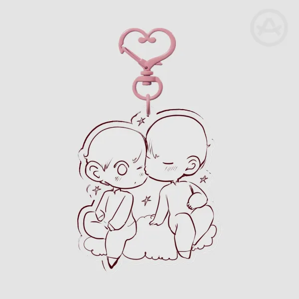 YCH Couple on a Cloud Acrylic Keychain with pink heart clasp