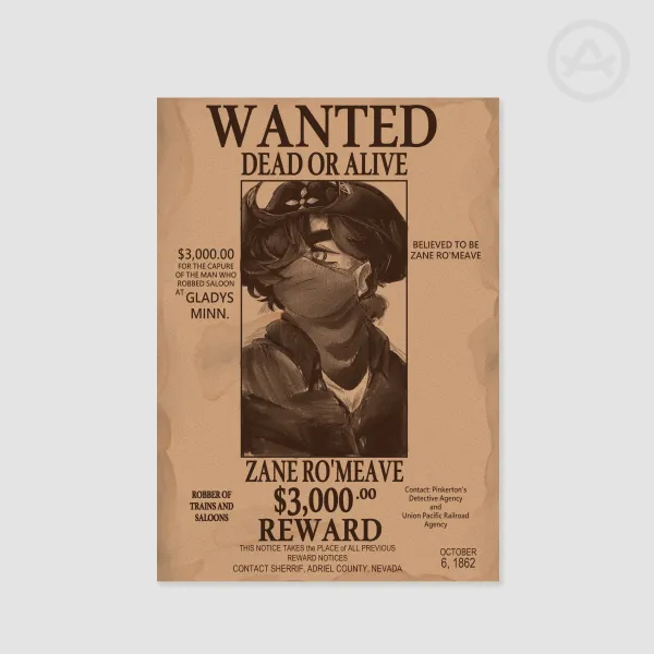 Wanted Dead Or Alive - Zane RoMeave - 1860s AU - Poster 8.27" x 11.69"